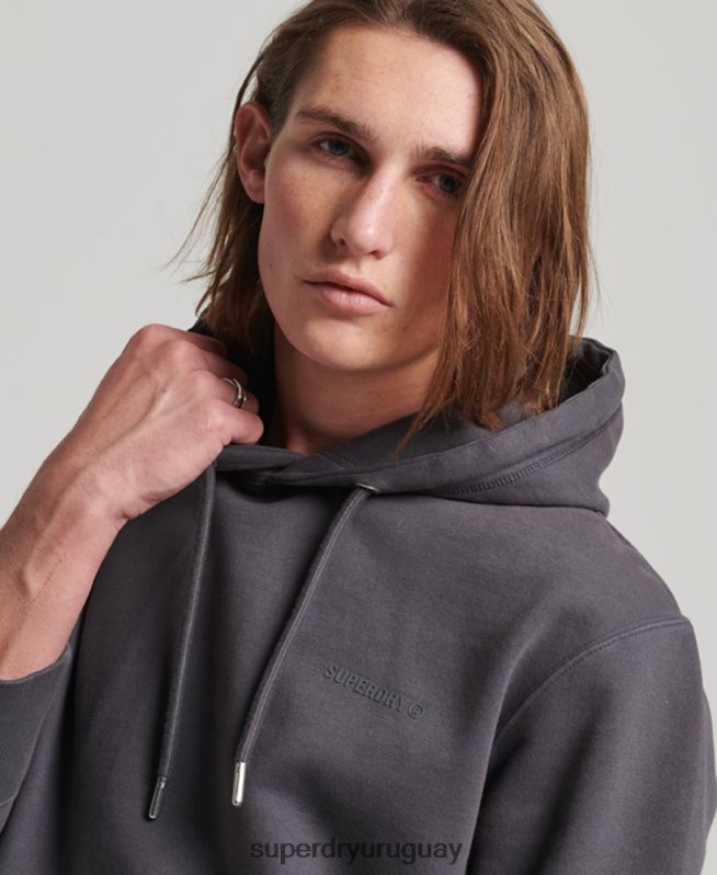 uy Superdry hombres sudadera con capucha esencial sobreteñida gris oscuro DT2N8Z553 ropa