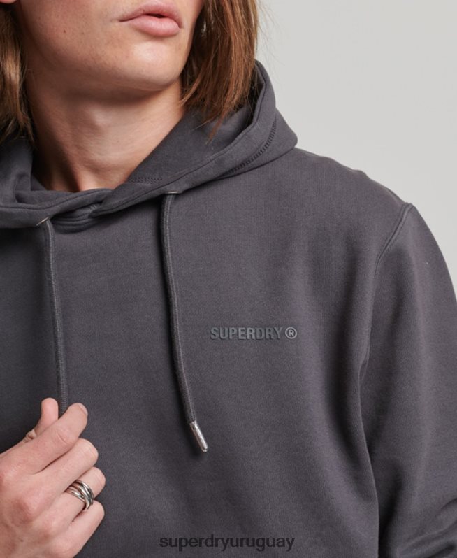 uy Superdry hombres sudadera con capucha esencial sobreteñida gris oscuro DT2N8Z553 ropa