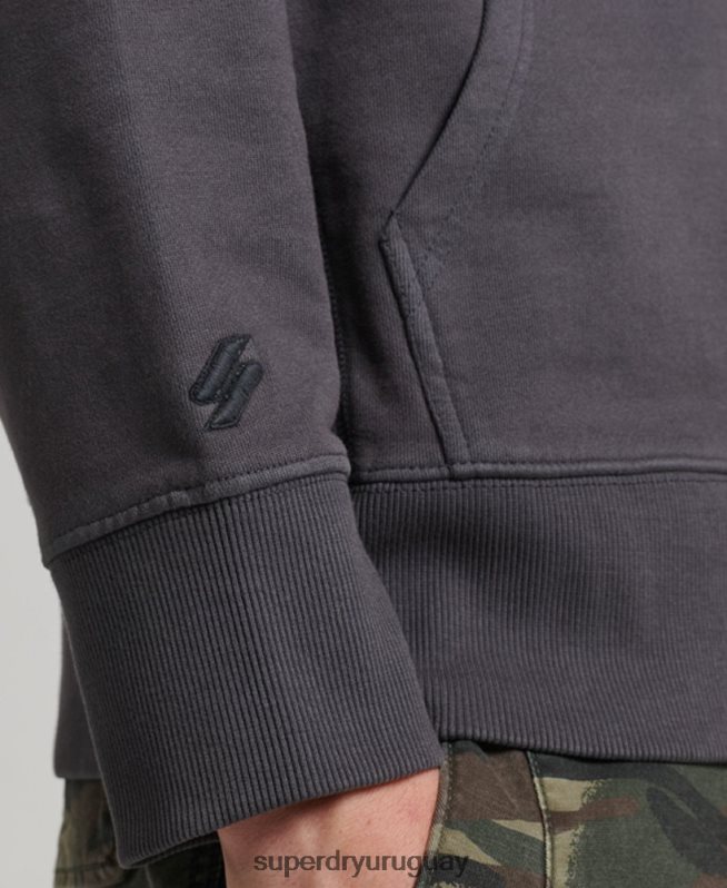 uy Superdry hombres sudadera con capucha esencial sobreteñida gris oscuro DT2N8Z553 ropa