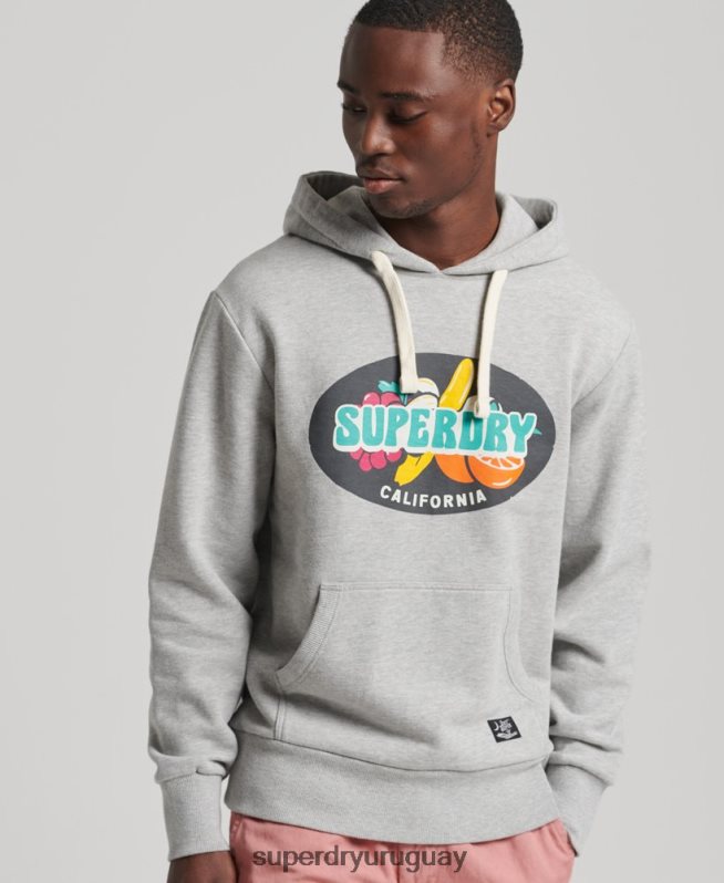 uy Superdry hombres sudadera con capucha estilo ranchero de surf vintage gris claro DT2N8Z839 ropa