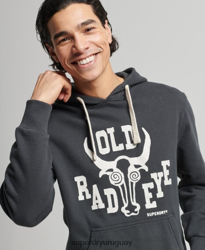 uy Superdry hombres sudadera con capucha estilo ranchero de surf vintage gris oscuro DT2N8Z860 ropa