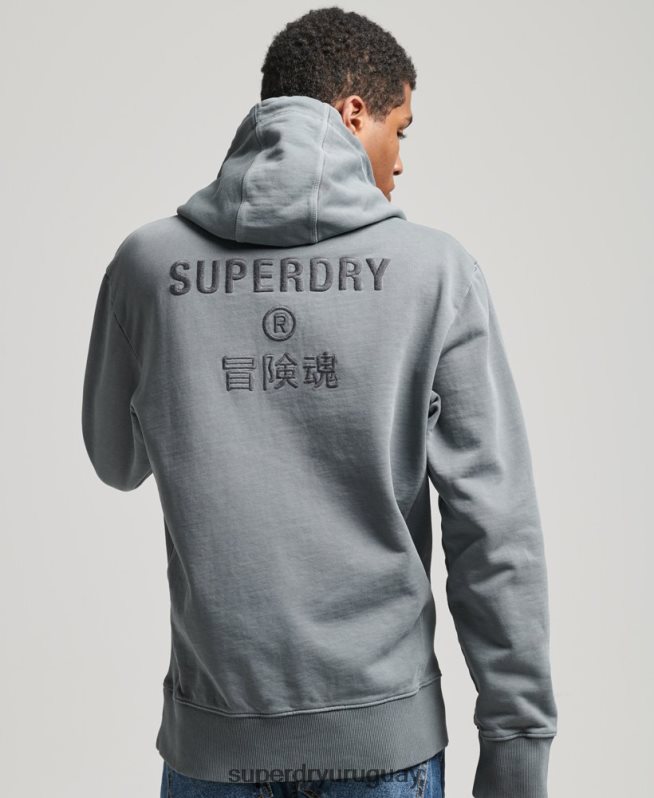 uy Superdry hombres sudadera con capucha holgada de tinte de prendas de código negro DT2N8Z6007 ropa