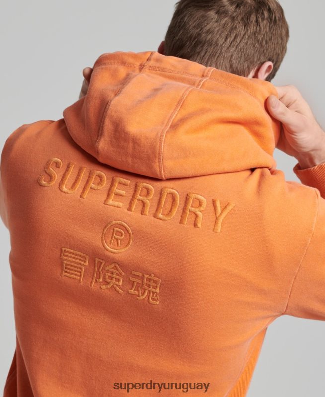 uy Superdry hombres sudadera con capucha holgada teñida con logo y logo de código naranja DT2N8Z5227 ropa