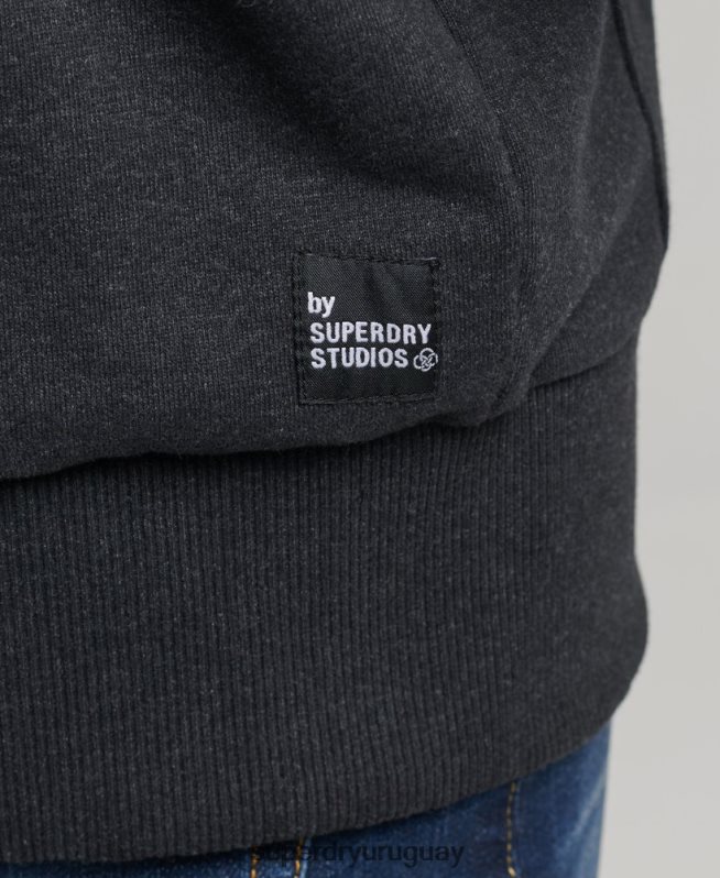 uy Superdry hombres sudadera con capucha micro mid negro DT2N8Z5008 ropa