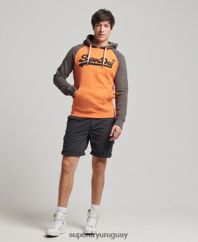 uy Superdry hombres sudadera con capucha raglán clásica americana con logo vintage naranja DT2N8Z832 ropa