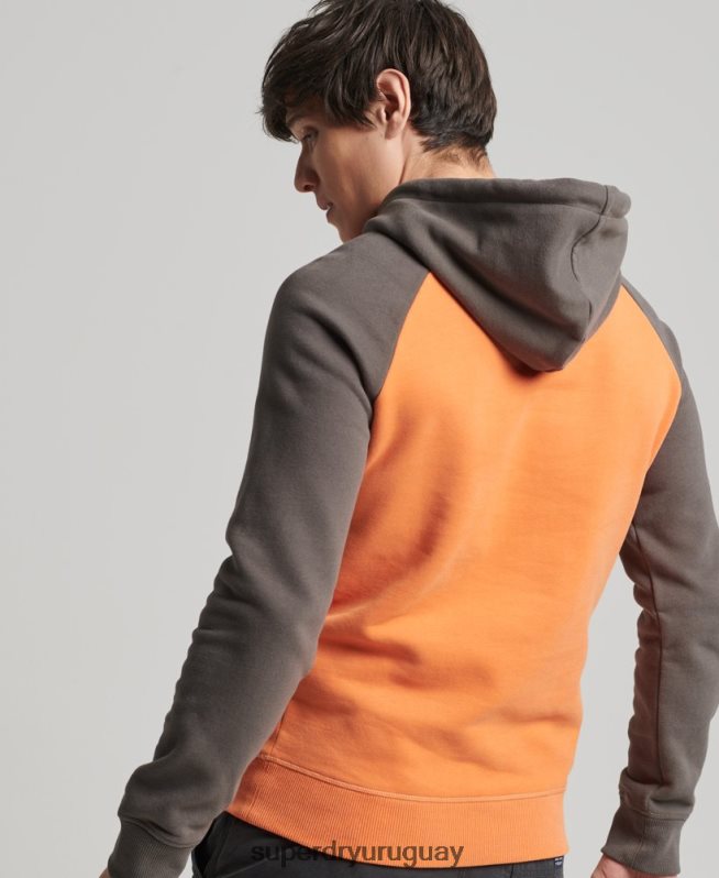 uy Superdry hombres sudadera con capucha raglán clásica americana con logo vintage naranja DT2N8Z832 ropa