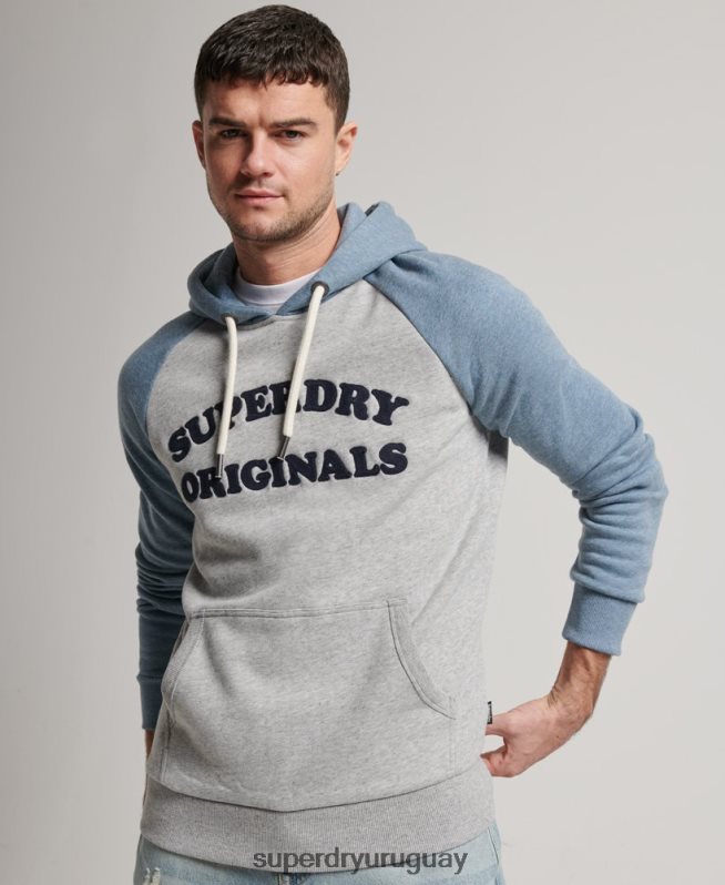 uy Superdry hombres sudadera con capucha raglán clase cooper gris DT2N8Z594 ropa
