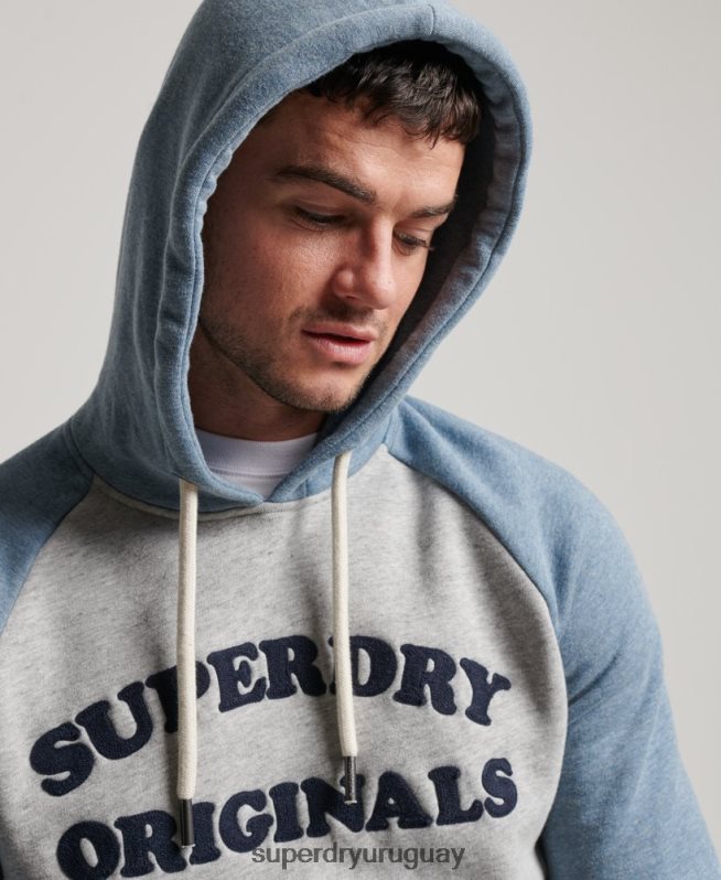 uy Superdry hombres sudadera con capucha raglán clase cooper gris DT2N8Z594 ropa