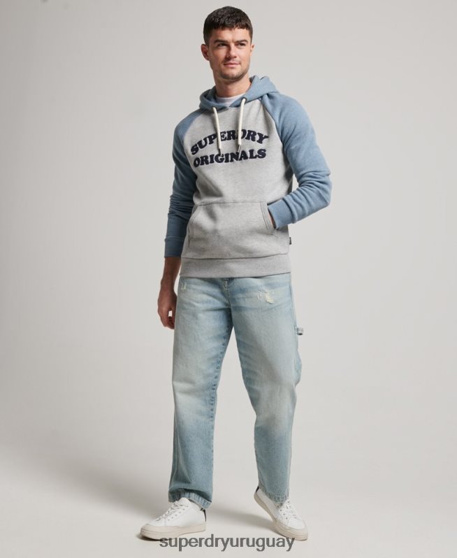 uy Superdry hombres sudadera con capucha raglán clase cooper gris DT2N8Z594 ropa
