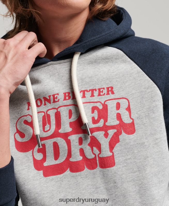 uy Superdry hombres sudadera con capucha raglán clase cooper gris DT2N8Z595 ropa