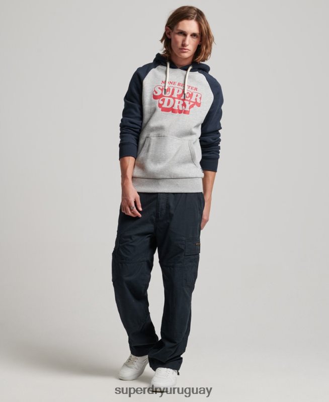 uy Superdry hombres sudadera con capucha raglán clase cooper gris DT2N8Z595 ropa
