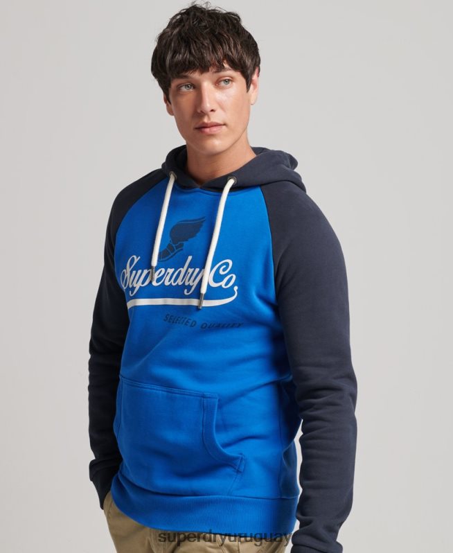 uy Superdry hombres sudadera con capucha raglán vintage achilles azul claro DT2N8Z719 ropa