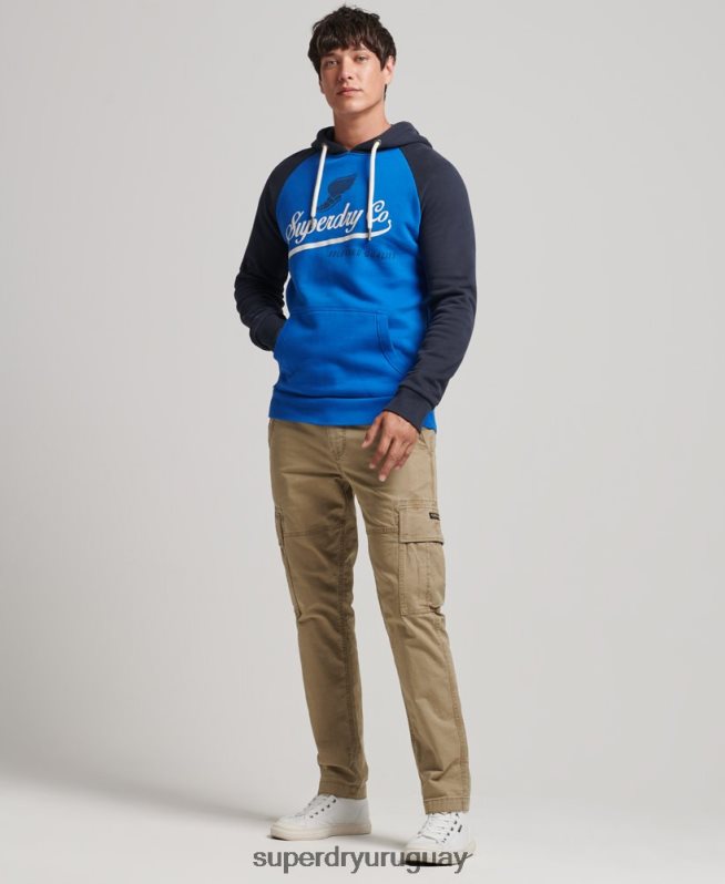 uy Superdry hombres sudadera con capucha raglán vintage achilles azul claro DT2N8Z719 ropa