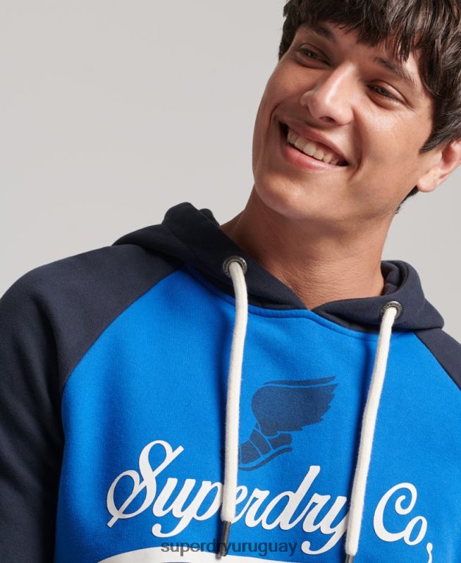 uy Superdry hombres sudadera con capucha raglán vintage achilles azul claro DT2N8Z719 ropa