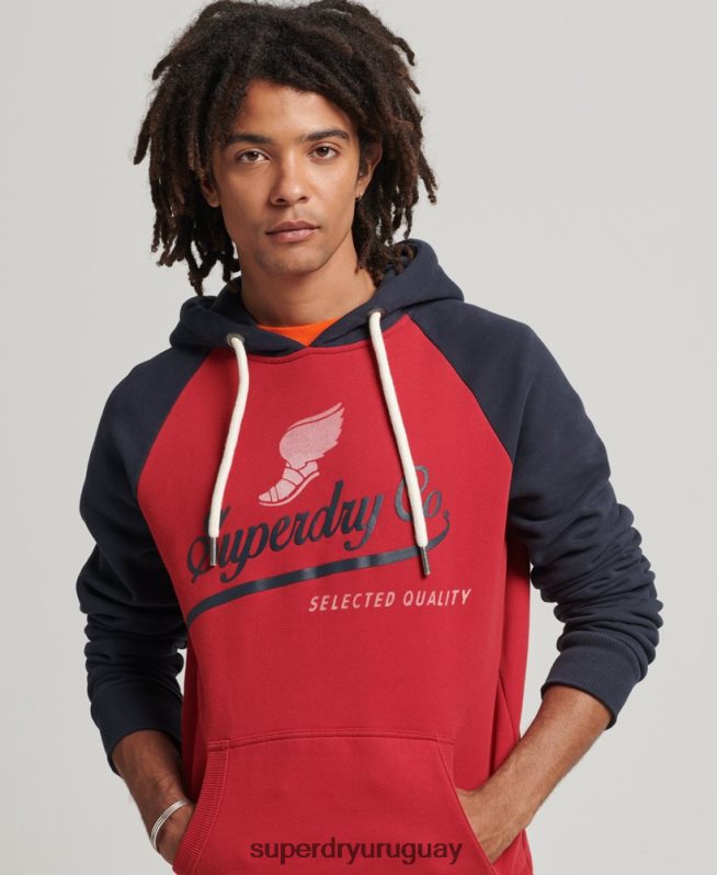 uy Superdry hombres sudadera con capucha raglán vintage achilles rojo DT2N8Z582 ropa