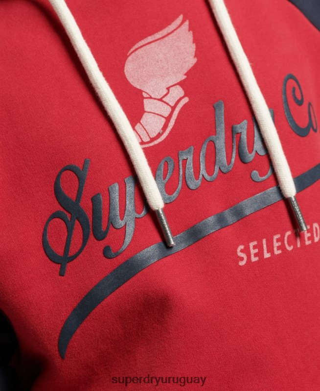 uy Superdry hombres sudadera con capucha raglán vintage achilles rojo DT2N8Z582 ropa