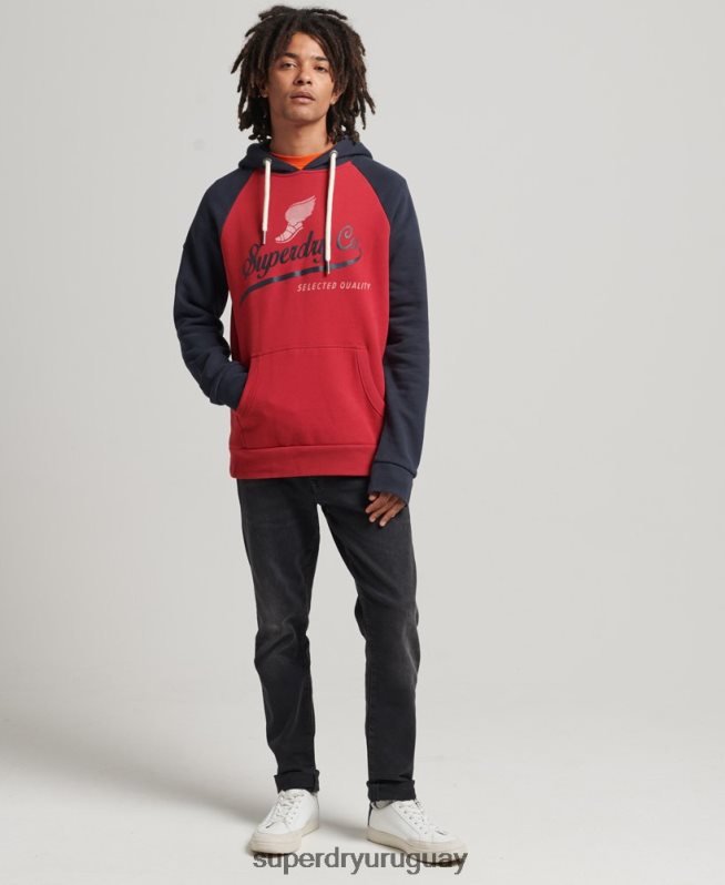 uy Superdry hombres sudadera con capucha raglán vintage achilles rojo DT2N8Z582 ropa