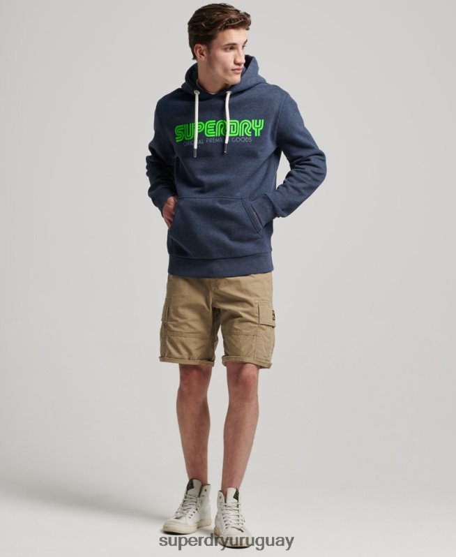 uy Superdry hombres sudadera con capucha retro vintage azul DT2N8Z651 ropa