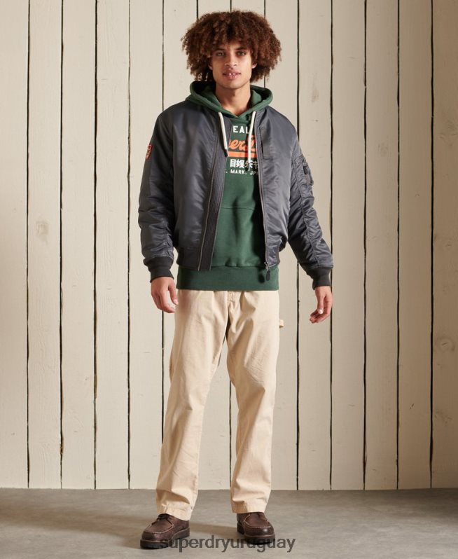 uy Superdry hombres sudadera con capucha sin cepillar clásica americana con logo vintage verde DT2N8Z893 ropa