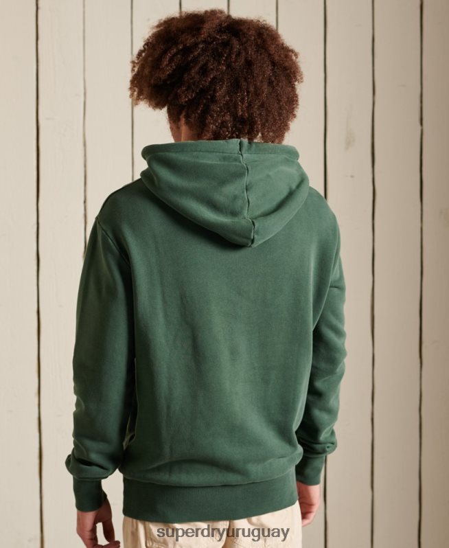 uy Superdry hombres sudadera con capucha sin cepillar clásica americana con logo vintage verde DT2N8Z893 ropa