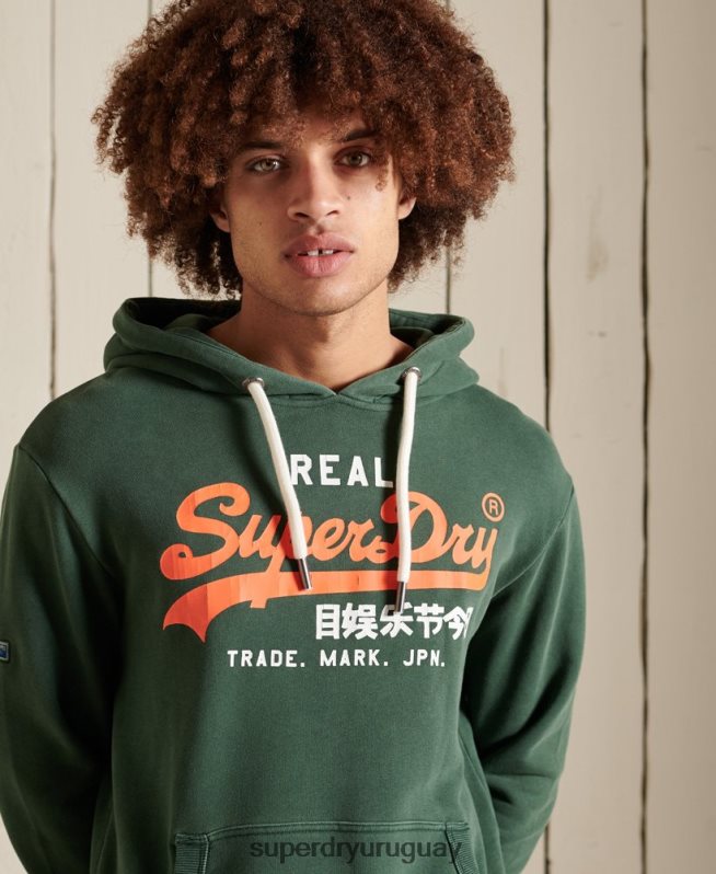 uy Superdry hombres sudadera con capucha sin cepillar clásica americana con logo vintage verde DT2N8Z893 ropa