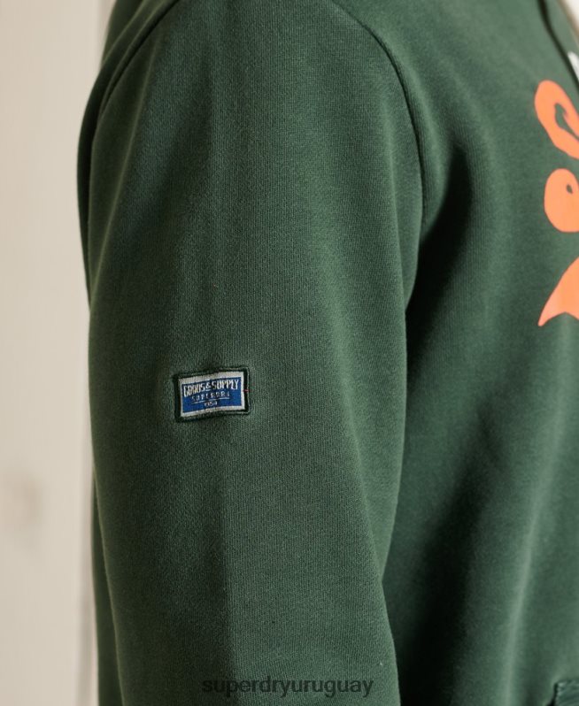 uy Superdry hombres sudadera con capucha sin cepillar clásica americana con logo vintage verde DT2N8Z893 ropa