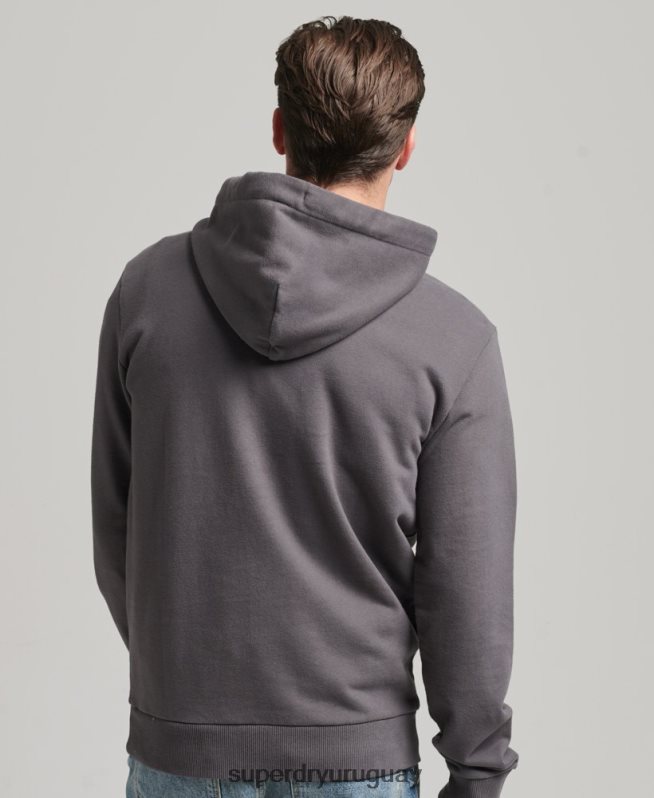 uy Superdry hombres sudadera con capucha sin cepillar con texto vintage en el centro gris oscuro DT2N8Z817 ropa