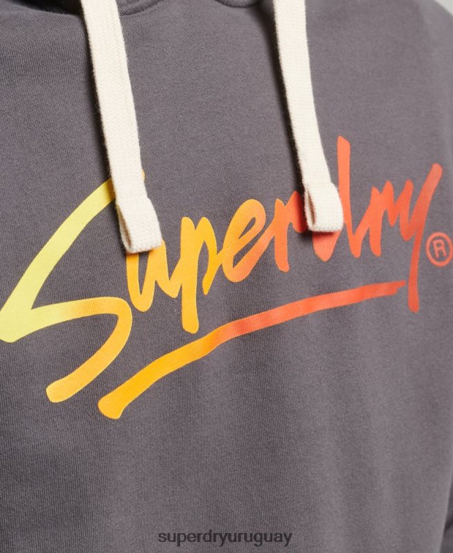uy Superdry hombres sudadera con capucha sin cepillar con texto vintage en el centro gris oscuro DT2N8Z817 ropa