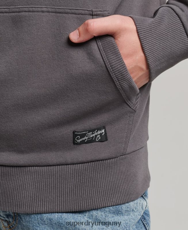 uy Superdry hombres sudadera con capucha sin cepillar con texto vintage en el centro gris oscuro DT2N8Z817 ropa