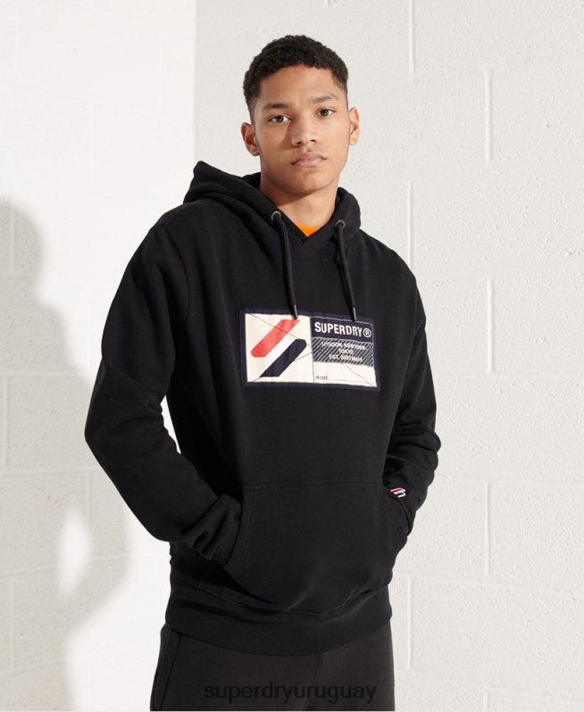uy Superdry hombres sudadera con capucha sport jock tag negro DT2N8Z5060 ropa