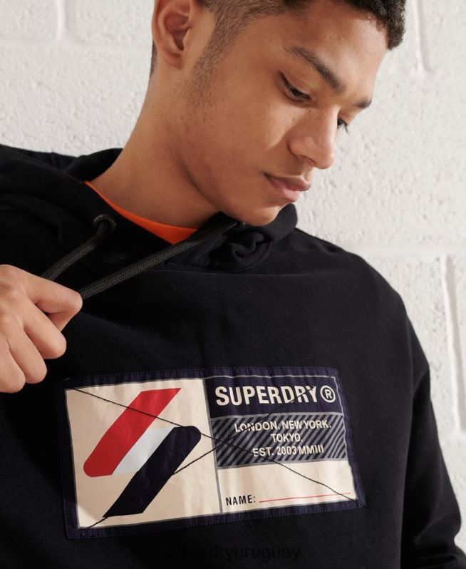 uy Superdry hombres sudadera con capucha sport jock tag negro DT2N8Z5060 ropa