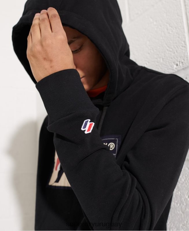 uy Superdry hombres sudadera con capucha sport jock tag negro DT2N8Z5060 ropa