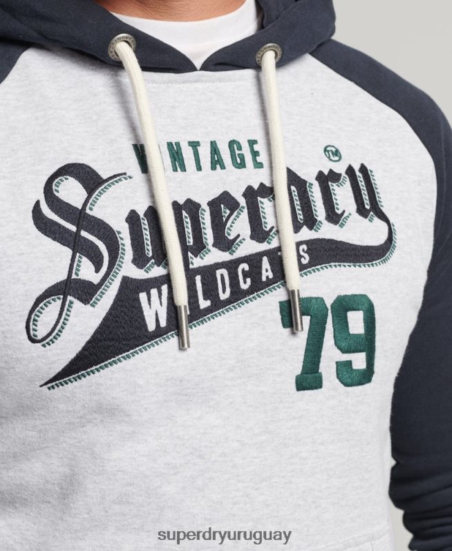 uy Superdry hombres sudadera con capucha universitaria con guión gris DT2N8Z851 ropa