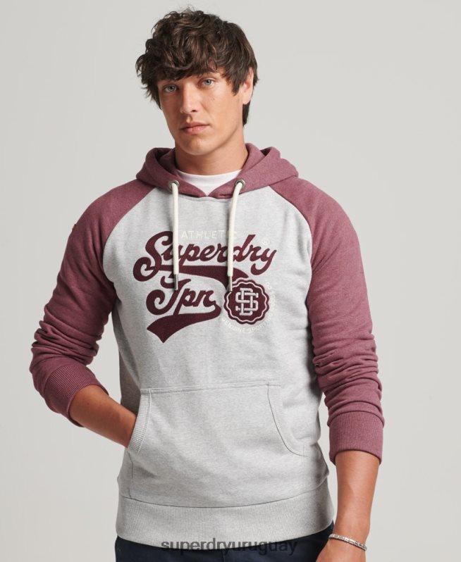 uy Superdry hombres sudadera con capucha universitaria con guión gris DT2N8Z880 ropa