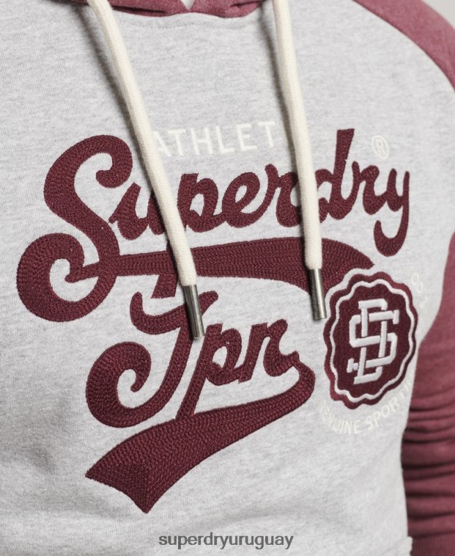 uy Superdry hombres sudadera con capucha universitaria con guión gris DT2N8Z880 ropa