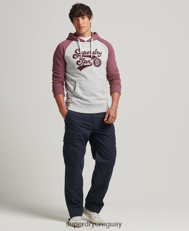 uy Superdry hombres sudadera con capucha universitaria con guión gris DT2N8Z880 ropa
