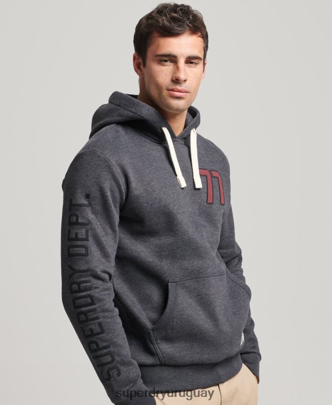 uy Superdry hombres sudadera con capucha universitaria estilo script vintage gris oscuro DT2N8Z5200 ropa