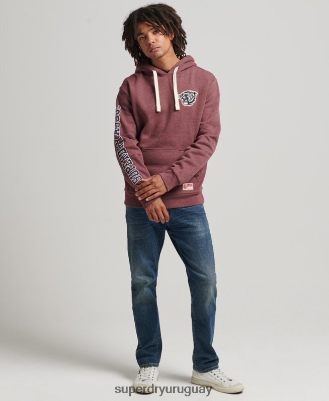 uy Superdry hombres sudadera con capucha universitaria estilo script vintage rojo DT2N8Z5167 ropa