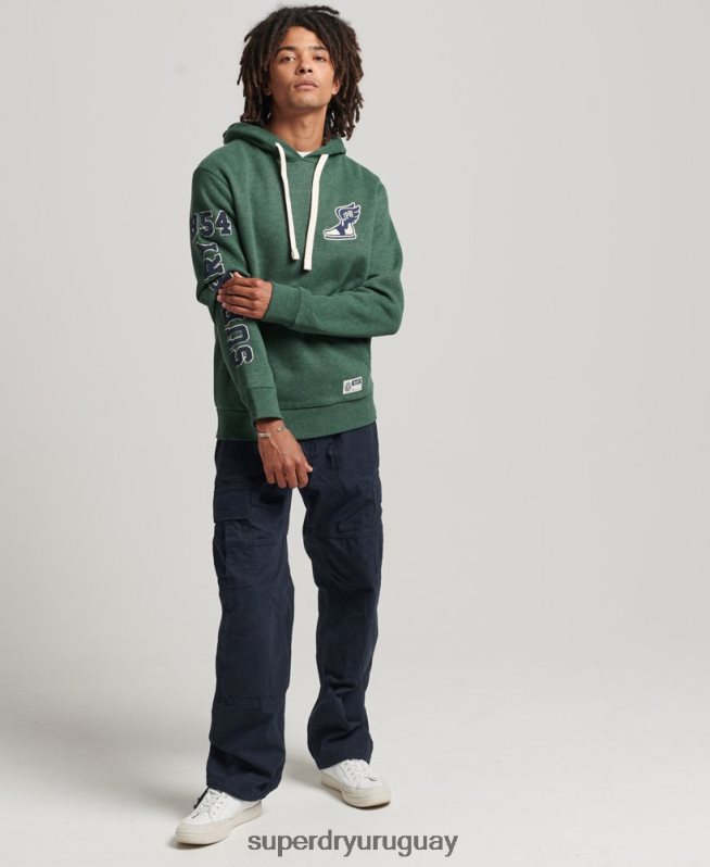 uy Superdry hombres sudadera con capucha universitaria estilo script vintage verde DT2N8Z5164 ropa