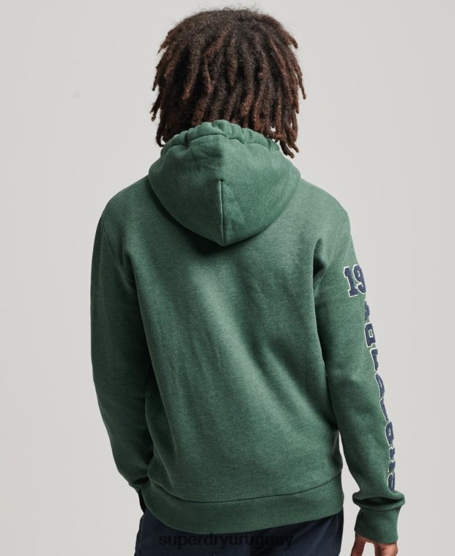 uy Superdry hombres sudadera con capucha universitaria estilo script vintage verde DT2N8Z5164 ropa