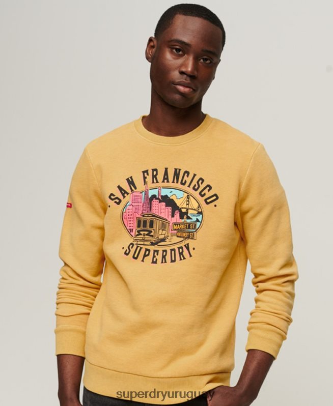 uy Superdry hombres sudadera con capucha vintage city souvenir amarillo DT2N8Z606 ropa