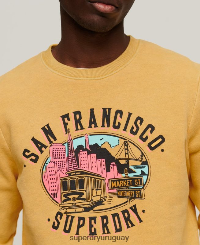 uy Superdry hombres sudadera con capucha vintage city souvenir amarillo DT2N8Z606 ropa