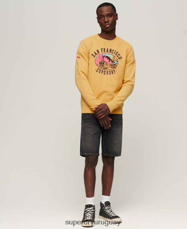 uy Superdry hombres sudadera con capucha vintage city souvenir amarillo DT2N8Z606 ropa