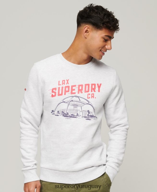 uy Superdry hombres sudadera con capucha vintage city souvenir gris claro DT2N8Z550 ropa