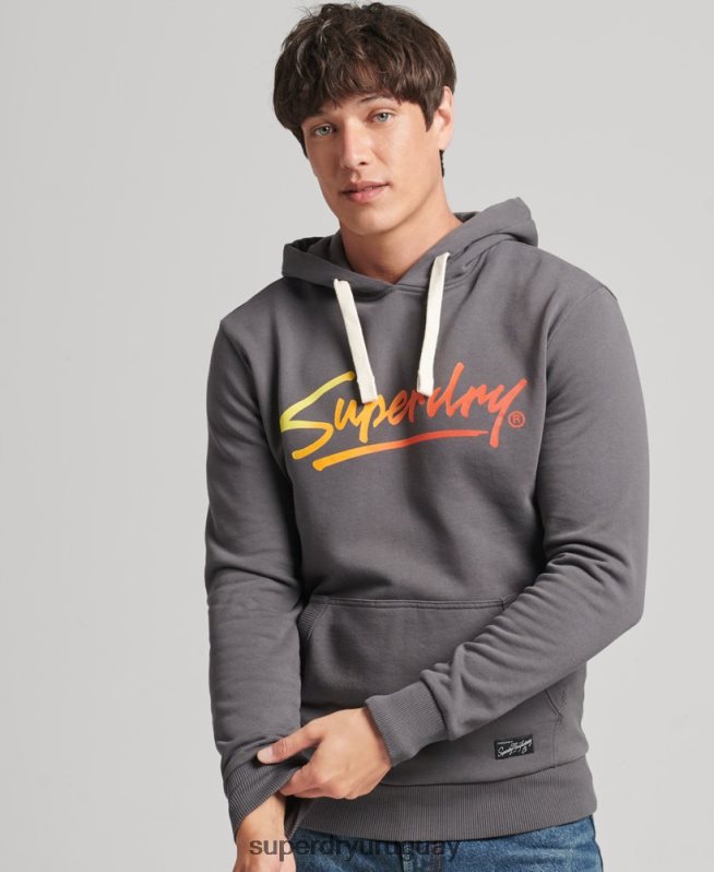 uy Superdry hombres sudadera con capucha vintage con motivo del centro gris oscuro DT2N8Z4998 ropa