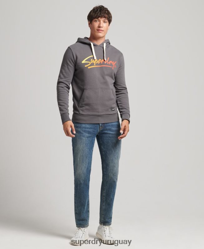 uy Superdry hombres sudadera con capucha vintage con motivo del centro gris oscuro DT2N8Z4998 ropa