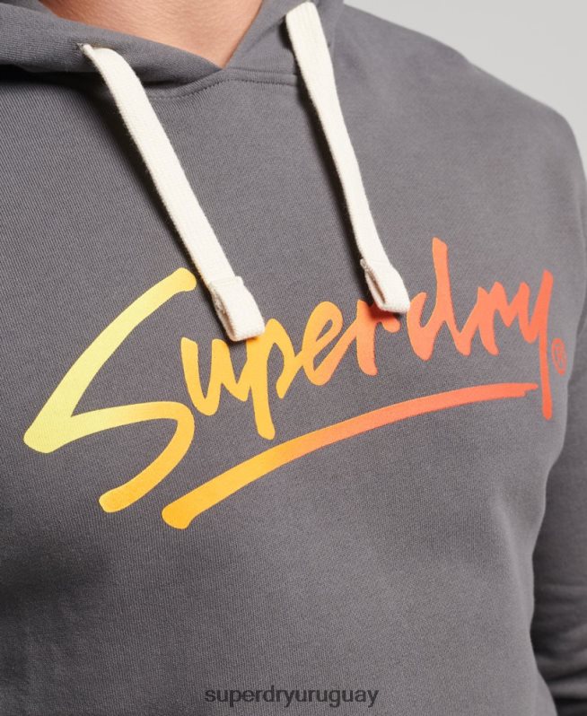 uy Superdry hombres sudadera con capucha vintage con motivo del centro gris oscuro DT2N8Z4998 ropa