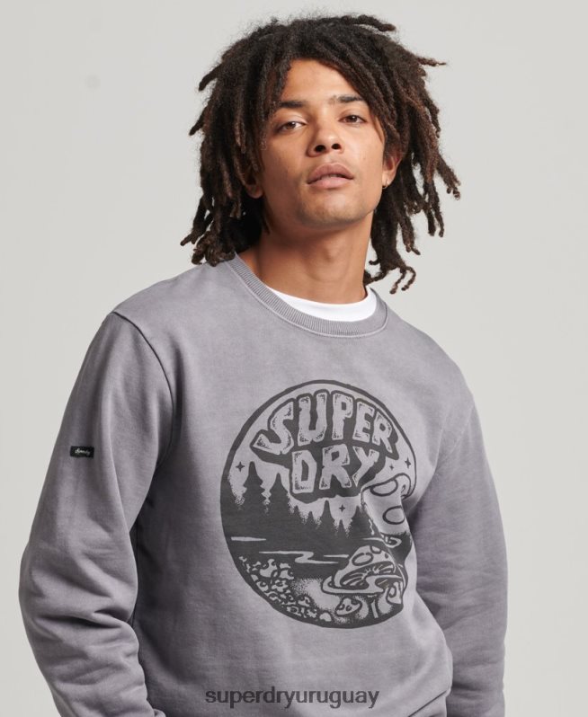 uy Superdry hombres sudadera con capucha vintage into the woods gris oscuro DT2N8Z752 ropa