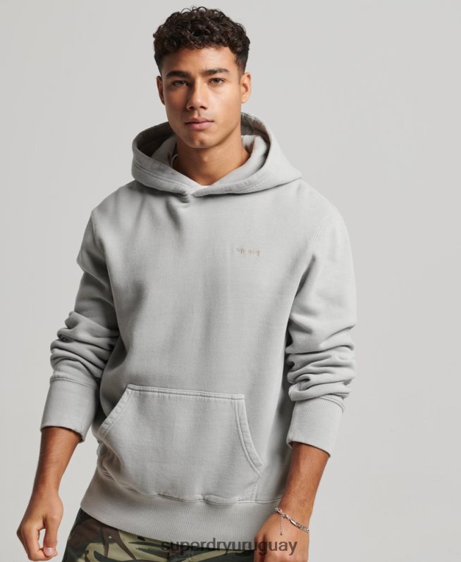 uy Superdry hombres sudadera con capucha vintage lavada gris claro DT2N8Z570 ropa