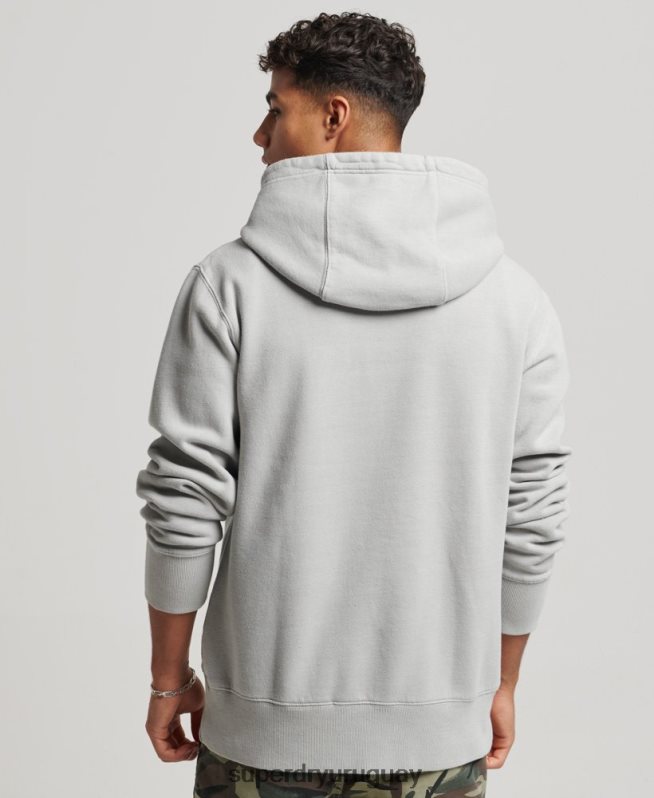 uy Superdry hombres sudadera con capucha vintage lavada gris claro DT2N8Z570 ropa